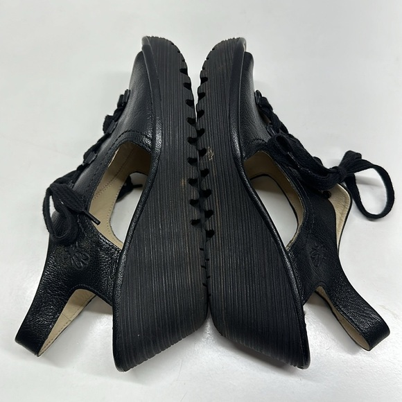 Fly London Ylva High Heel Wedges Wedged Sandals Open Toe Leather Black Size 39 8 - Picture 9 of 12